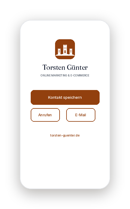 Digitale Kontaktkarte als Smartphone-Vorschau mit Wappen und „Kontakt speichern“