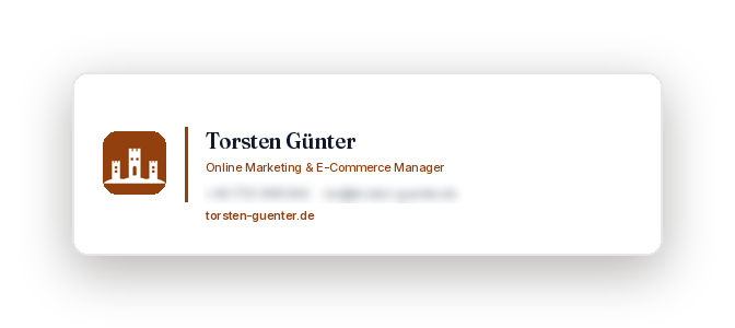Gebrandete E-Mail-Signatur mit Wappen und Bronze-Linie (Kontaktzeile unscharf)